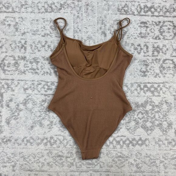 Aerie Bodysuit Ribbed Square Neck Full Coverage Women Brown Size Medium - Picture 4 of 5